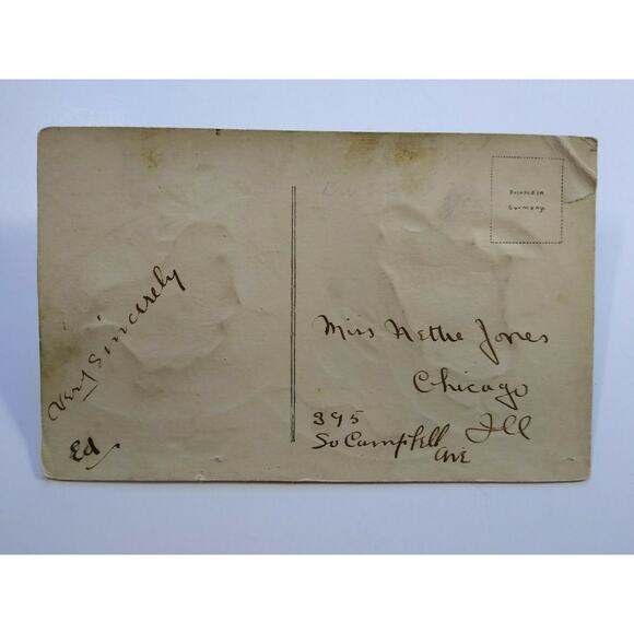 Easter Postcard 3-D Raised Image Fabric Fantasy Chicks On With Top Hat Germany - Picture 4 of 6